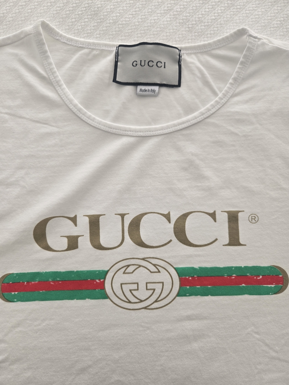 Gucci White Logo Tee with Green & Red Stripe - Picture 3 of 6